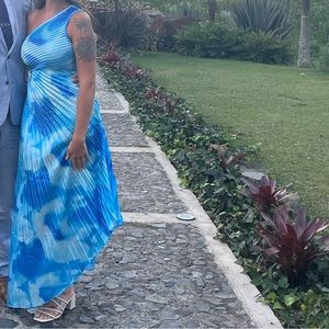 Blue one shoulder rouched dress